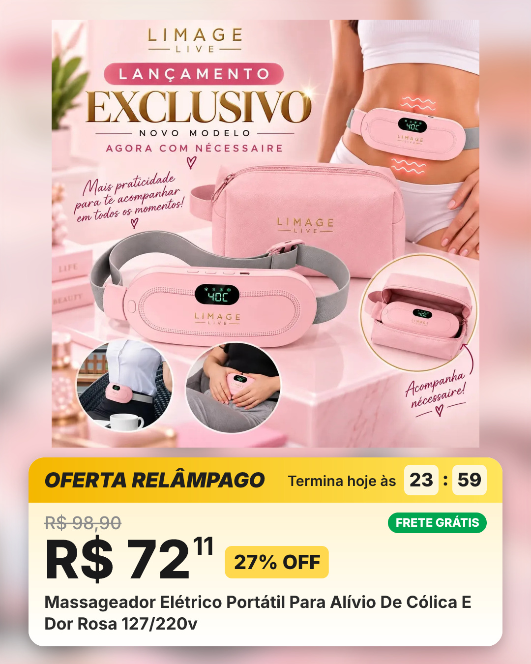 Massageador Elétrico Portátil Para Alívio De Cólica E Dor Rosa 127/220v