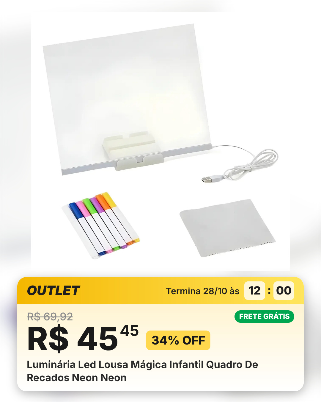 Luminária Led Lousa Mágica Infantil Quadro De Recados Neon Neon