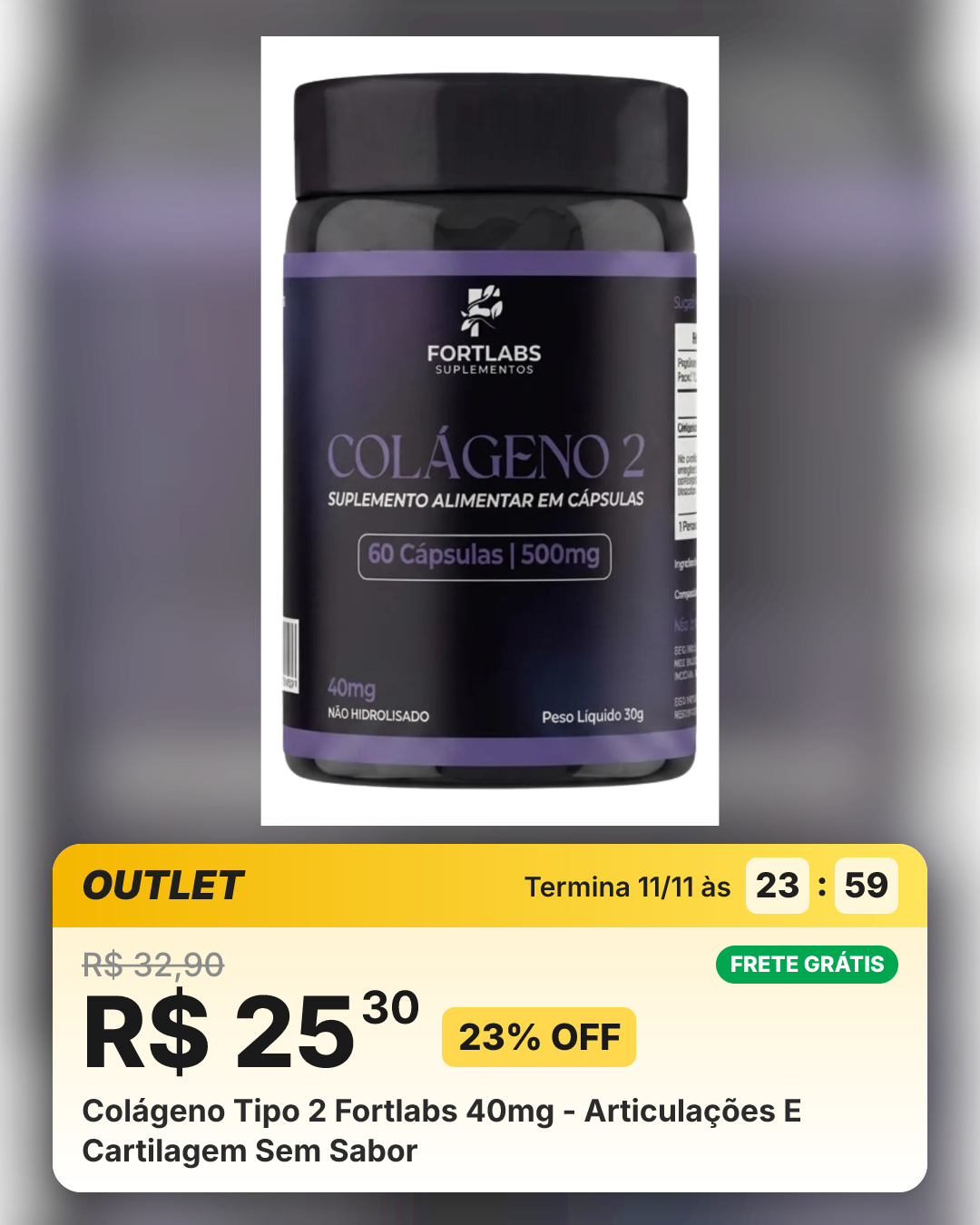 Colágeno Tipo 2 Fortlabs 40mg - Articulações E Cartilagem Sem Sabor