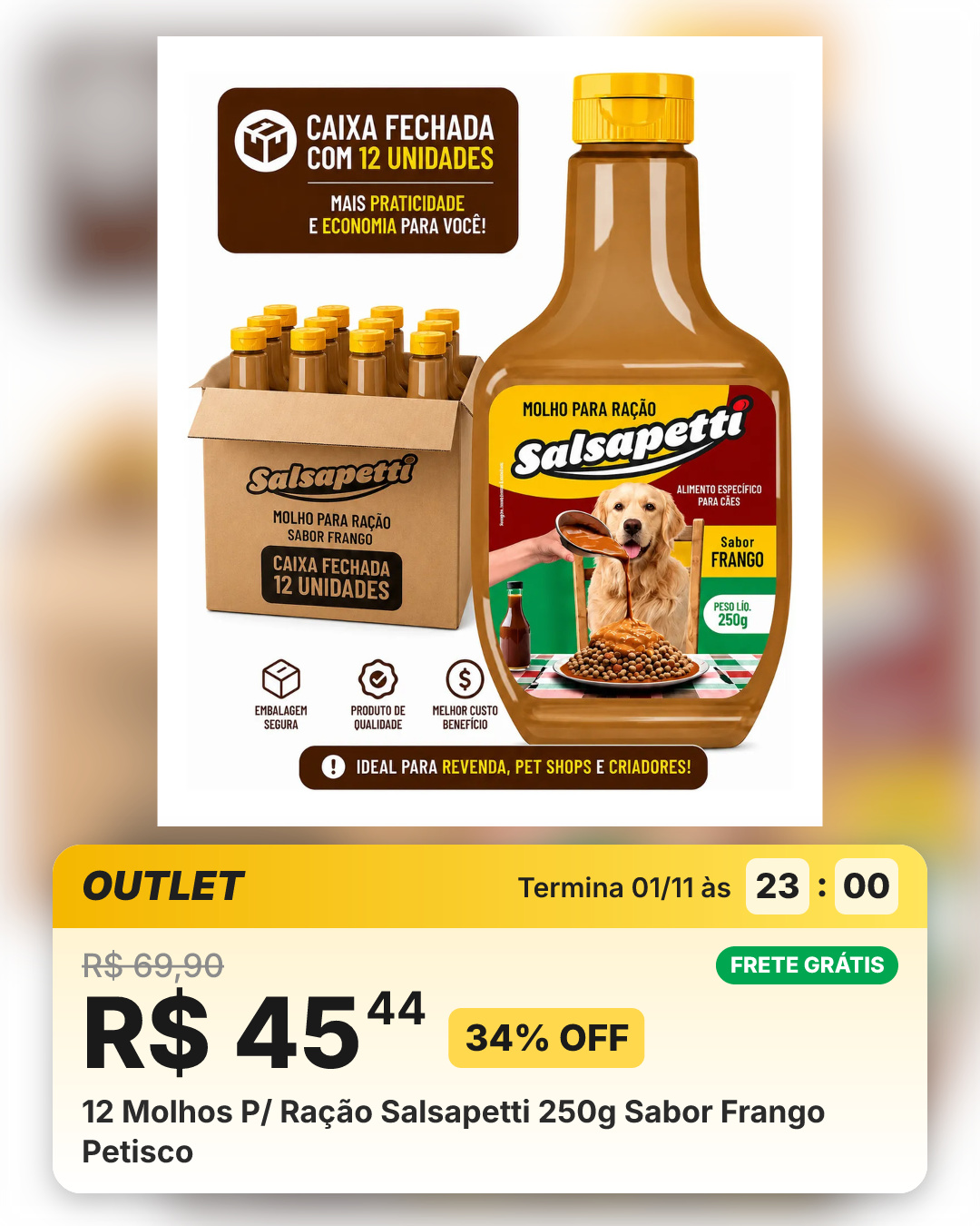 12 Molhos P/ Ração Salsapetti 250g Sabor Frango Petisco
