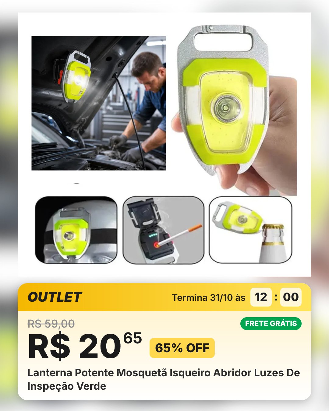 Lanterna Potente Mosquetã Isqueiro Abridor Luzes De Inspeção Verde