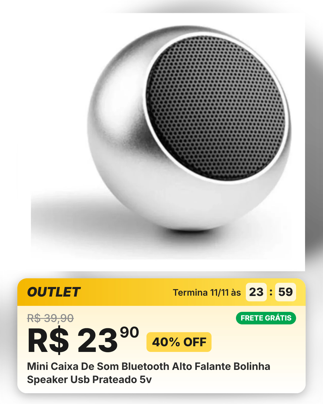 Mini Caixa De Som Bluetooth Alto Falante Bolinha Speaker Usb Prateado 5v