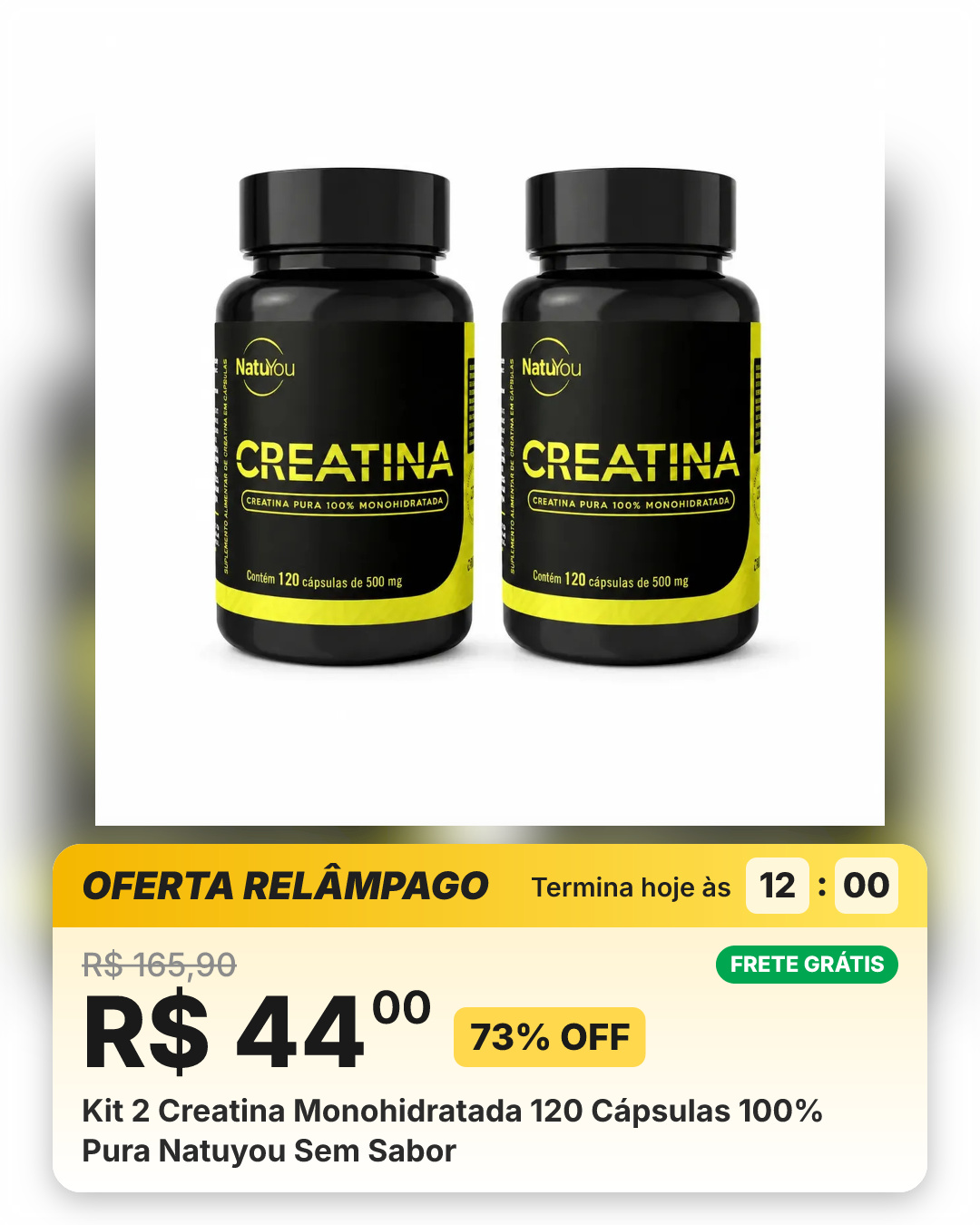 Kit 2 Creatina Monohidratada 120 Cápsulas 100% Pura Natuyou Sem Sabor
