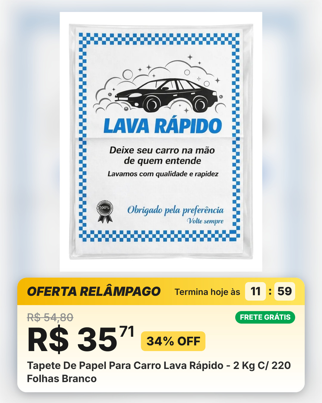 Tapete De Papel Para Carro Lava Rápido - 2 Kg C/ 220 Folhas Branco