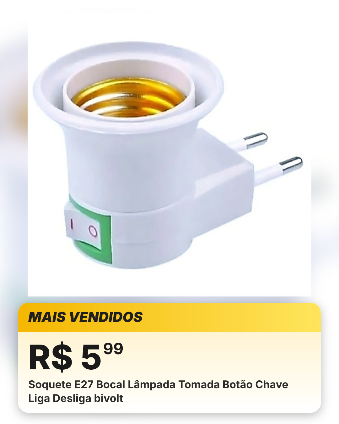 Soquete E27 Bocal Lâmpada Tomada Botão Chave Liga Desliga bivolt