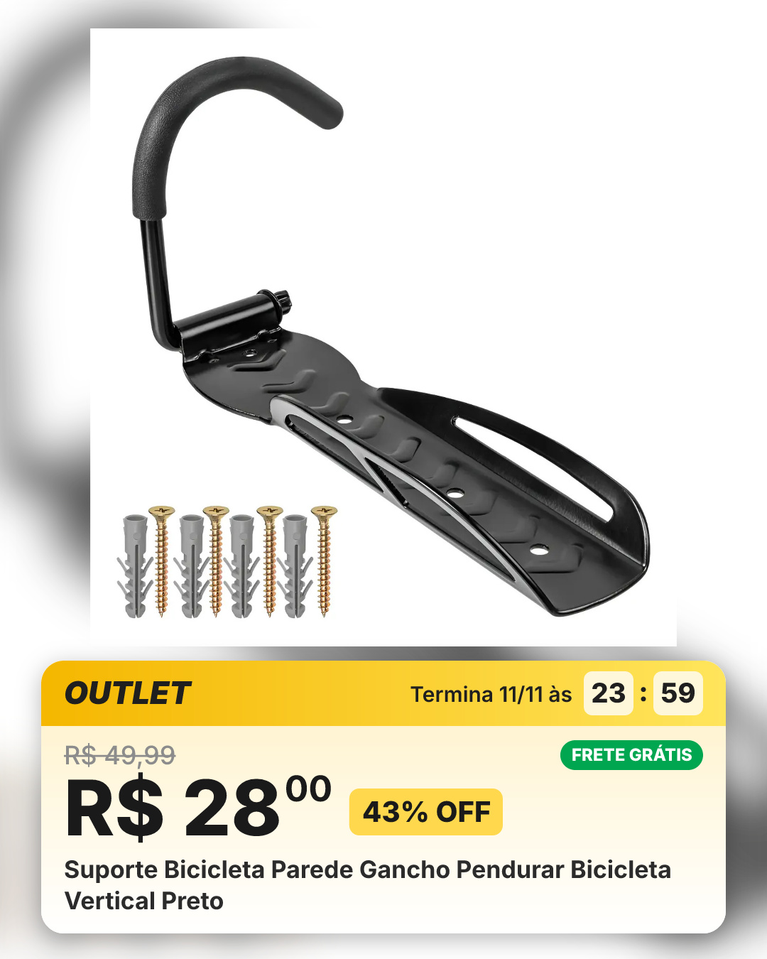 Suporte Bicicleta Parede Gancho Pendurar Bicicleta Vertical Preto