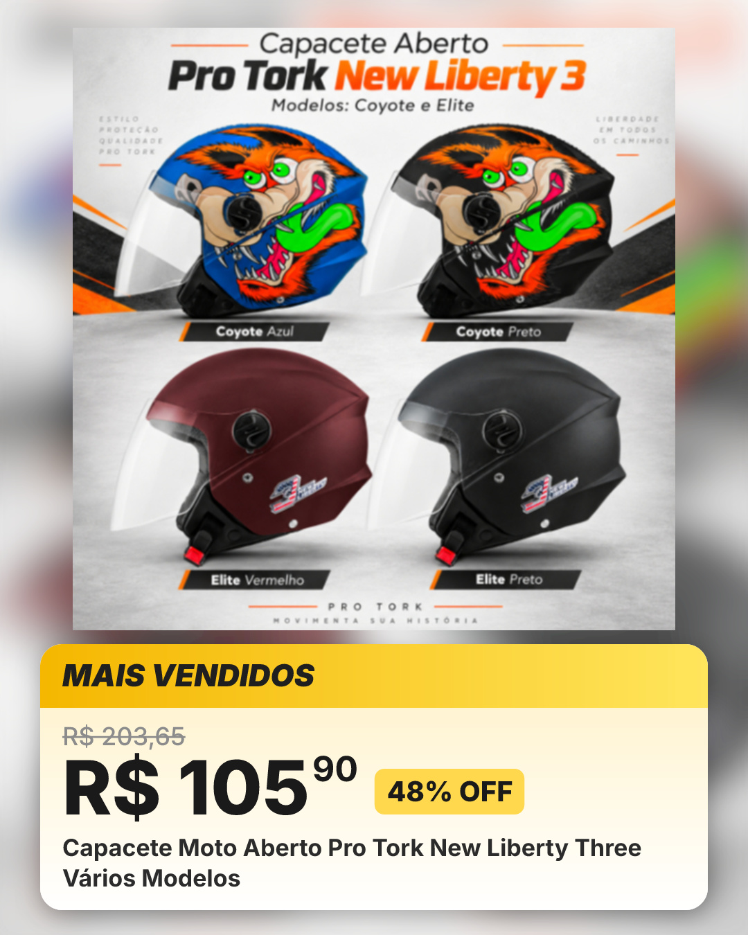 Capacete Moto Aberto Pro Tork New Liberty Three Vários Modelos