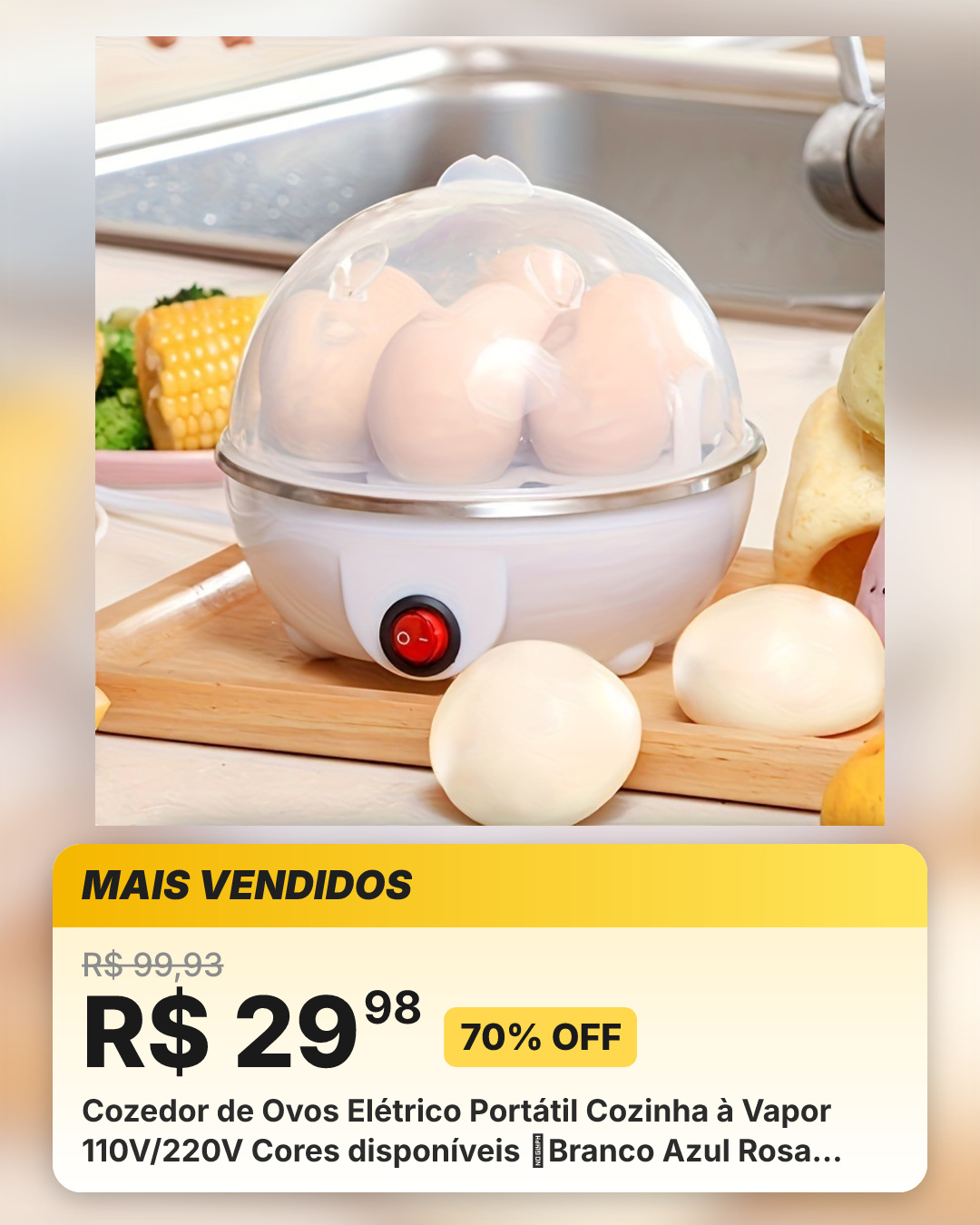 Cozedor de Ovos Elétrico Portátil Cozinha à Vapor 110V/220V Cores disponíveis （Branco Azul Rosa Amarelo）