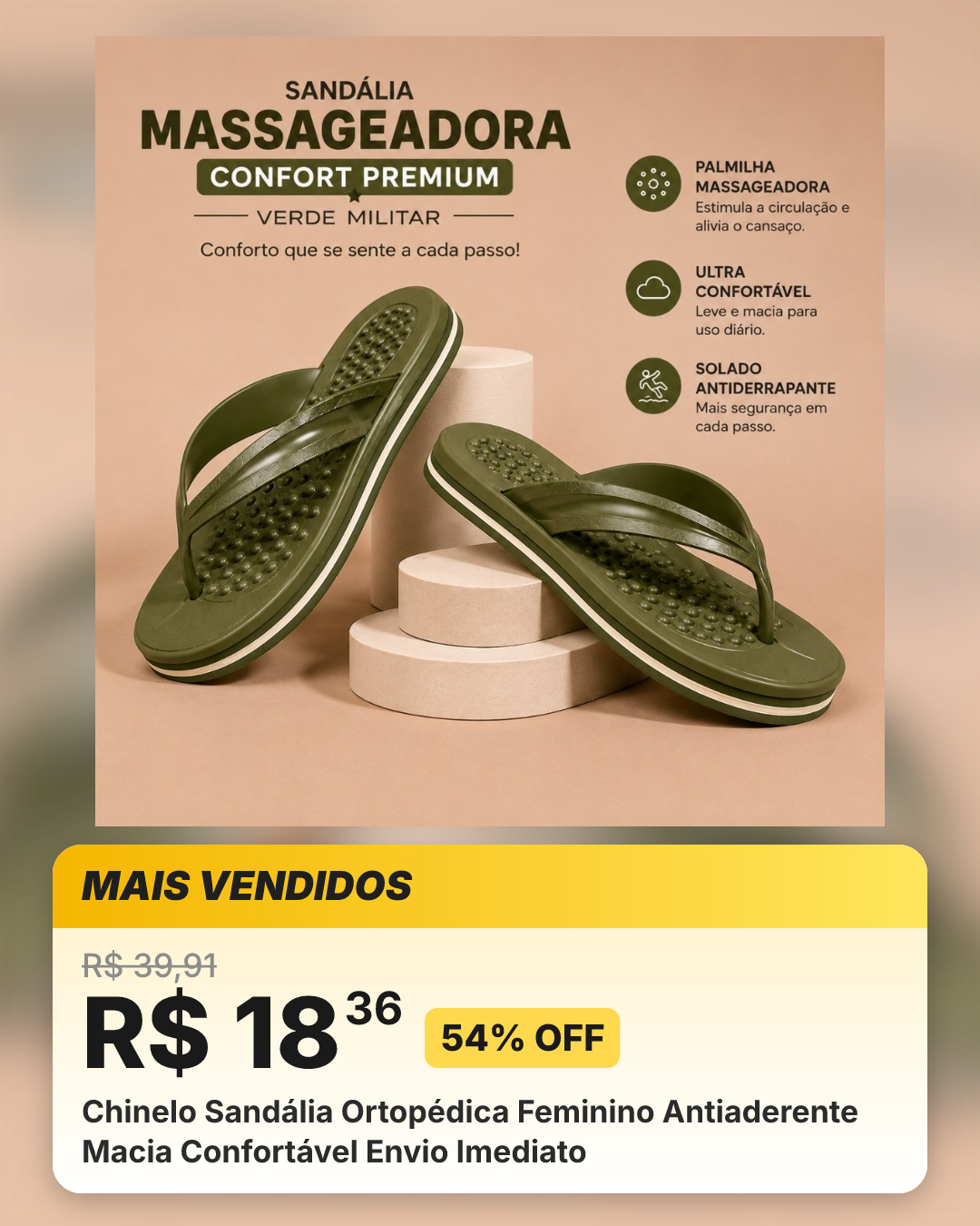Chinelo Sandália Ortopédica Feminino Antiaderente Macia Confortável Envio Imediato