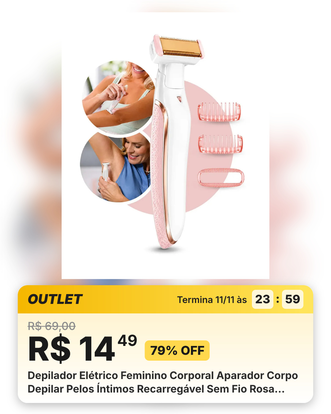 Depilador Elétrico Feminino Corporal Aparador Corpo Depilar Pelos Íntimos Recarregável Sem Fio Rosa 127/220v