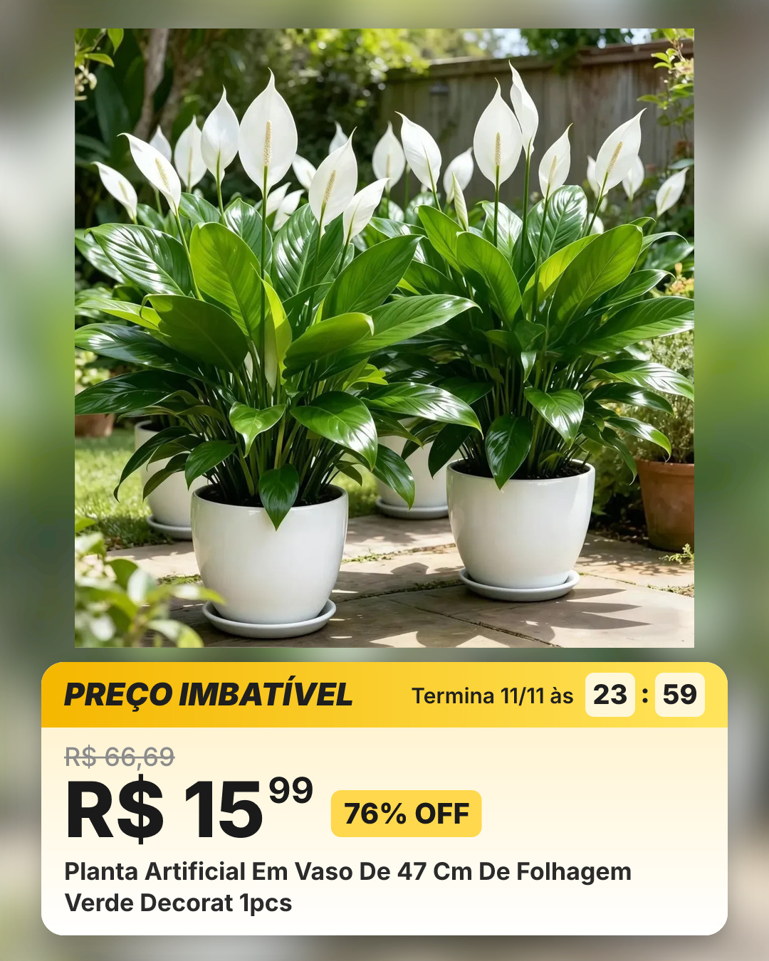 Planta Artificial Em Vaso De 47 Cm De Folhagem Verde Decorat 1pcs