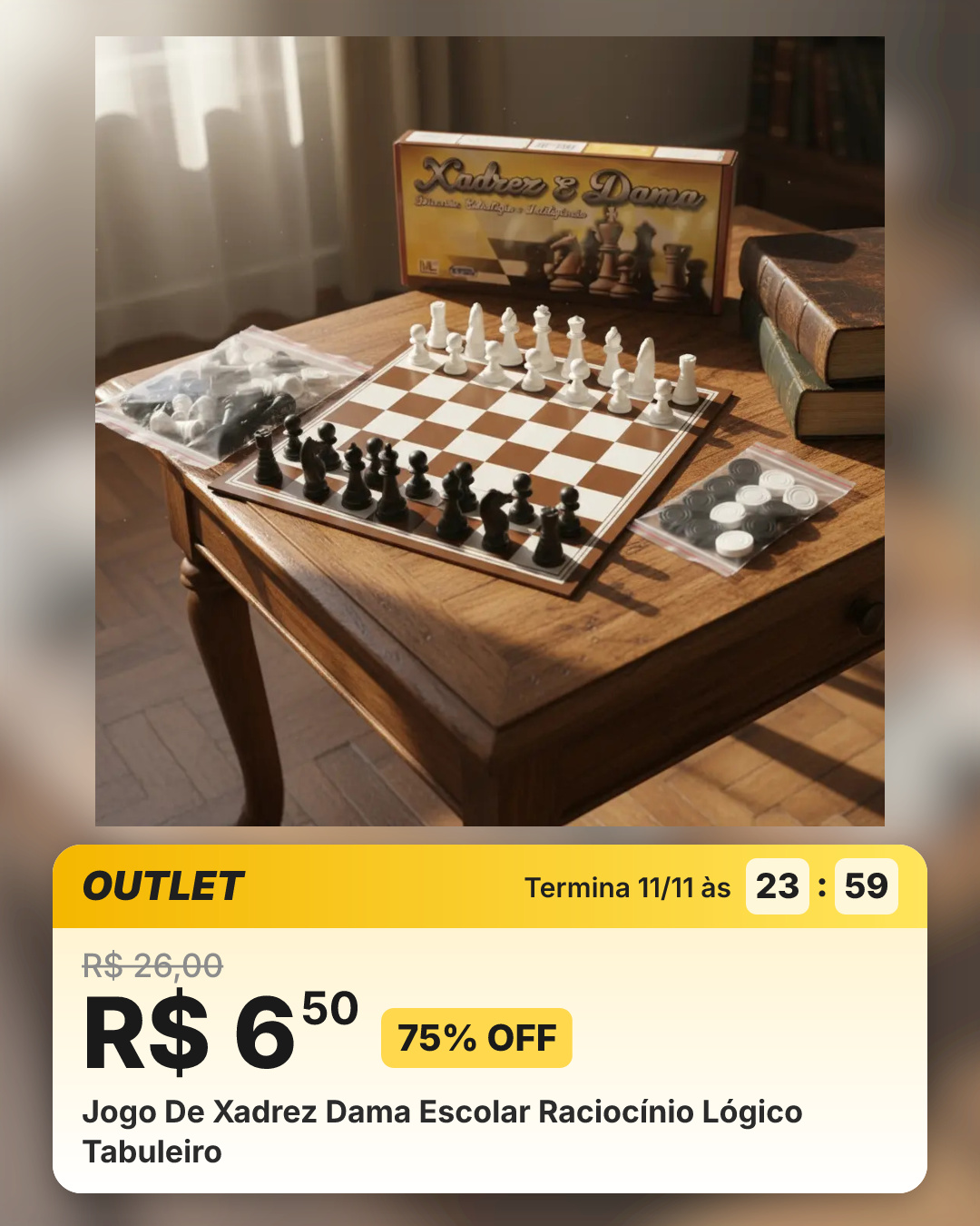 Jogo De Xadrez Dama Escolar Raciocínio Lógico Tabuleiro