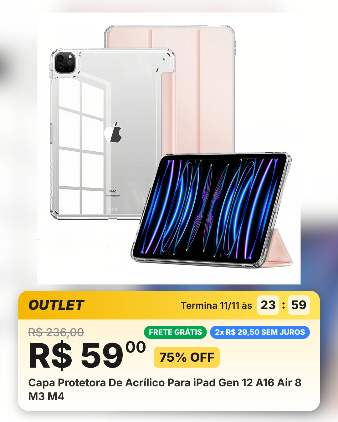 Capa Protetora De Acrílico Para iPad Gen 12 A16 Air 8 M3 M4