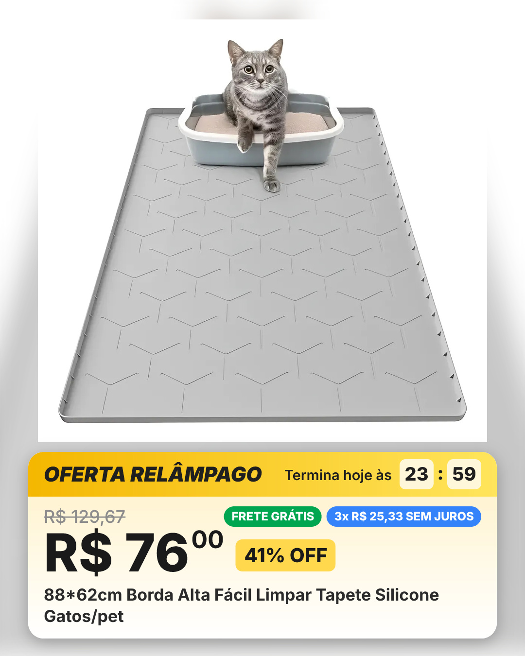 88*62cm Borda Alta Fácil Limpar Tapete Silicone Gatos/pet