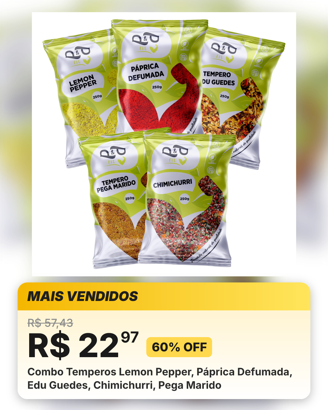 Combo Temperos Lemon Pepper, Páprica Defumada, Edu Guedes, Chimichurri, Pega Marido
