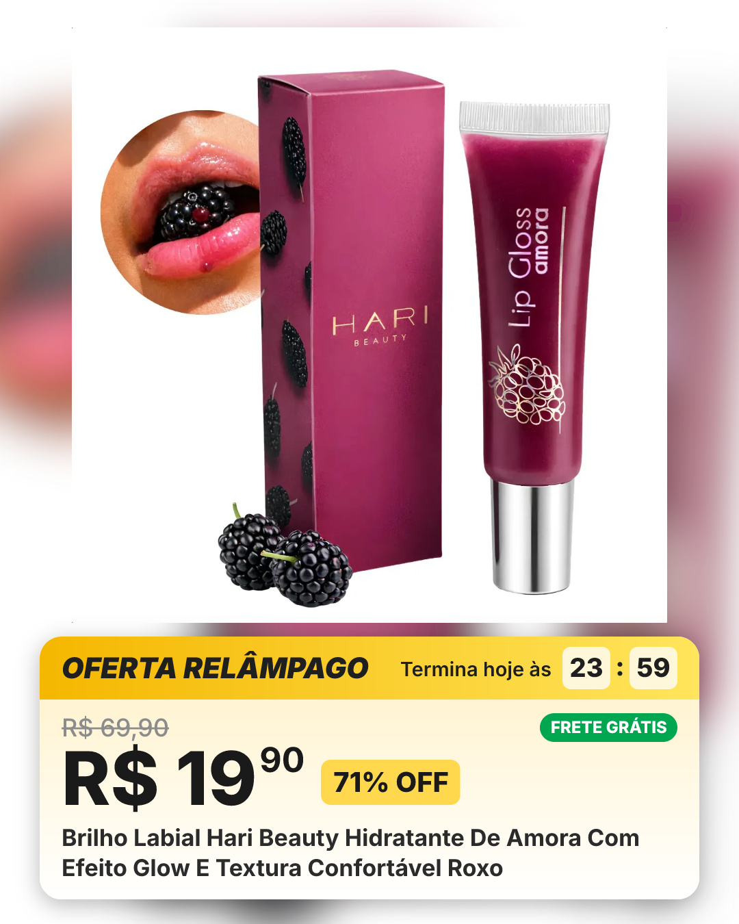 Brilho Labial Hari Beauty Hidratante De Amora Com Efeito Glow E Textura Confortável Roxo
