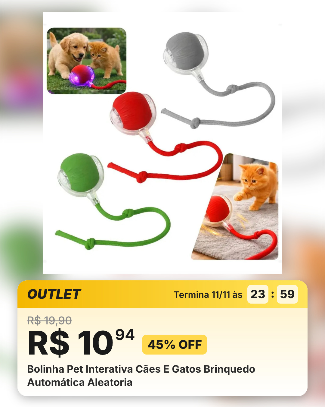 Bolinha Pet Interativa Cães E Gatos Brinquedo Automática Aleatoria