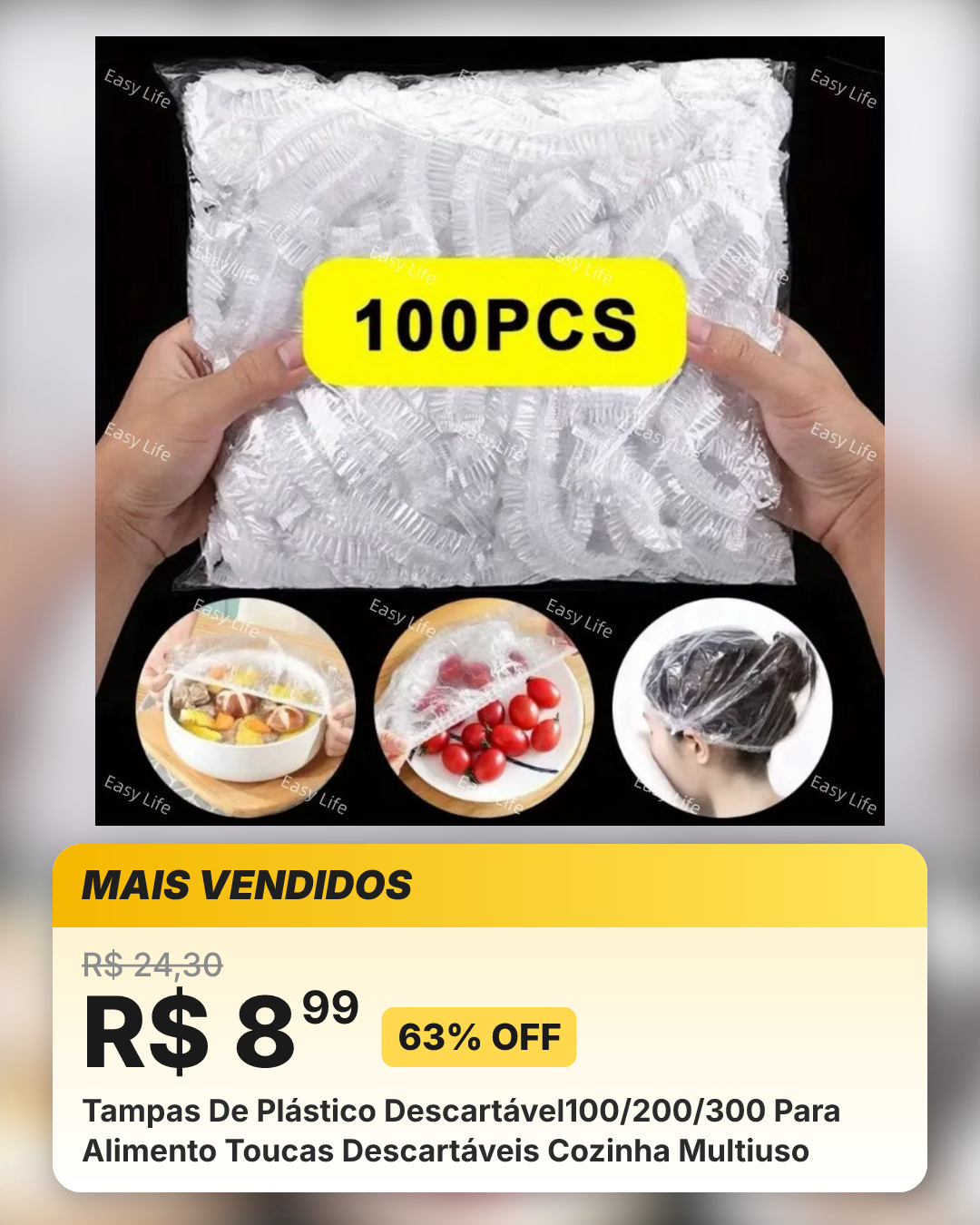 Tampas De Plástico Descartável100/200/300 Para Alimento Toucas Descartáveis Cozinha Multiuso