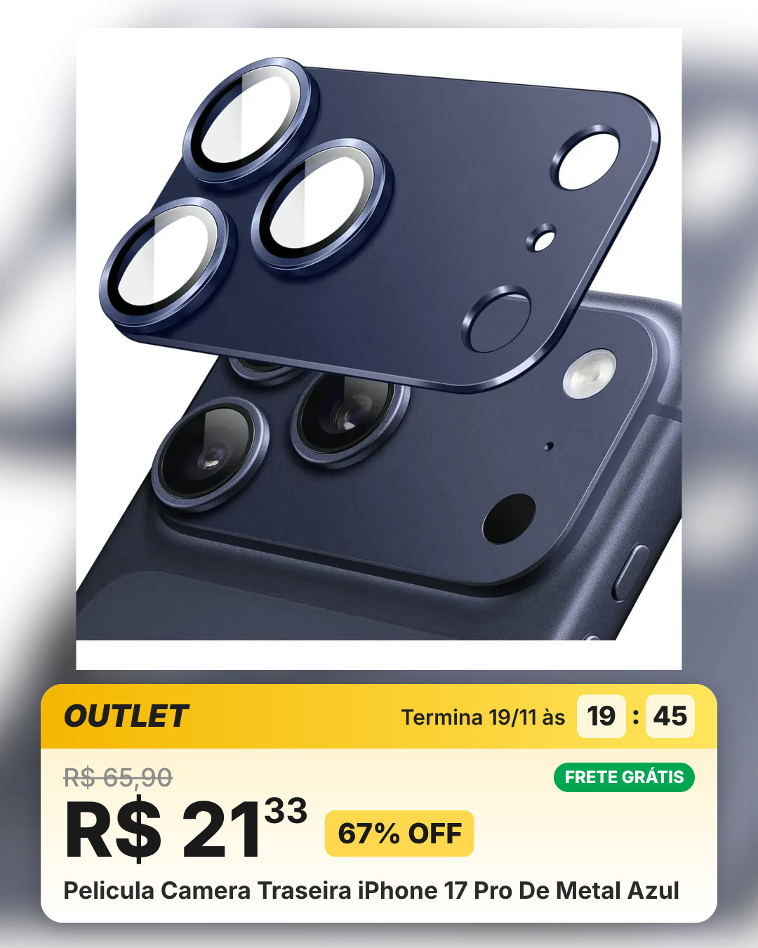 Pelicula Camera Traseira iPhone 17 Pro De Metal Azul