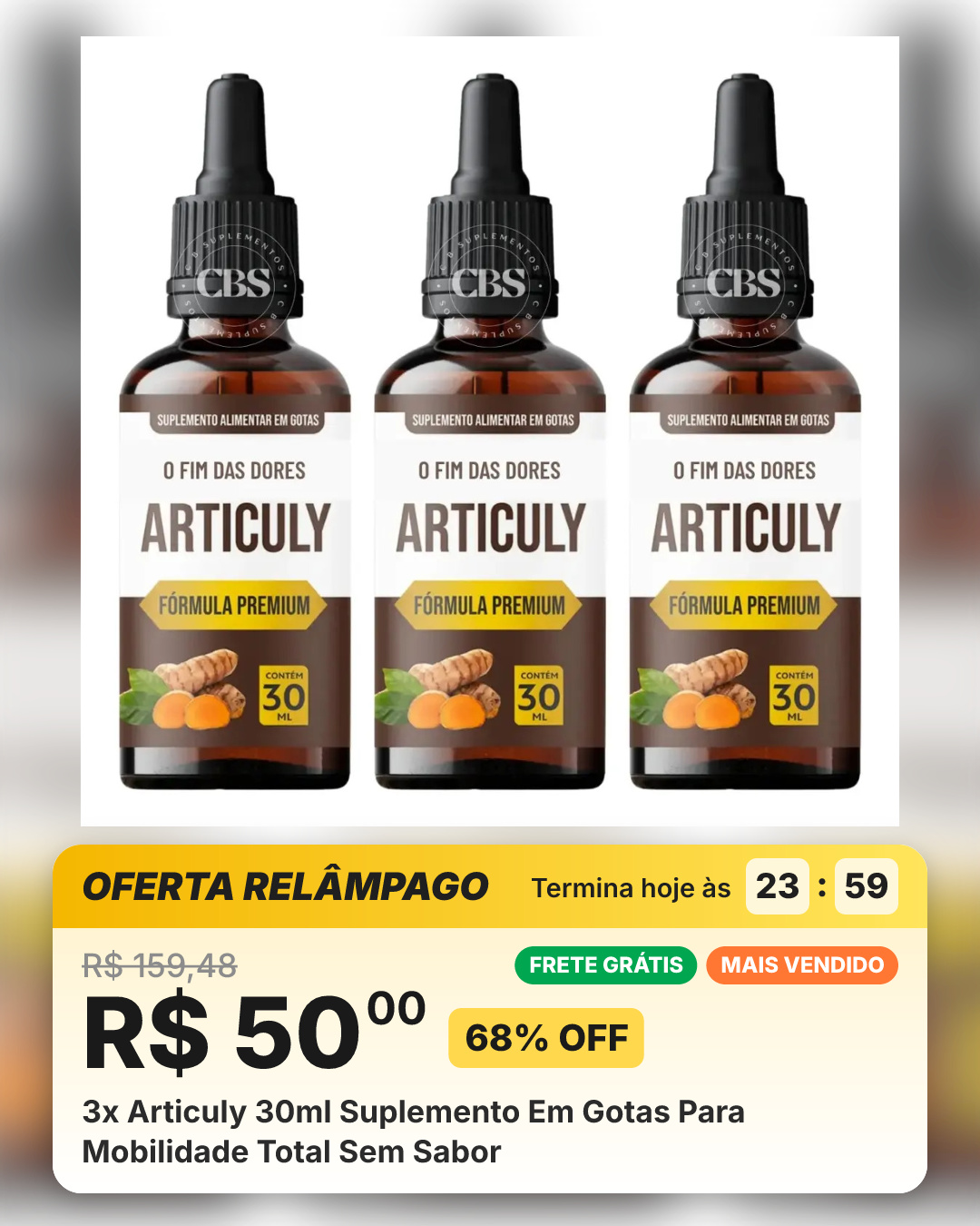 3x Articuly 30ml Suplemento Em Gotas Para Mobilidade Total Sem Sabor