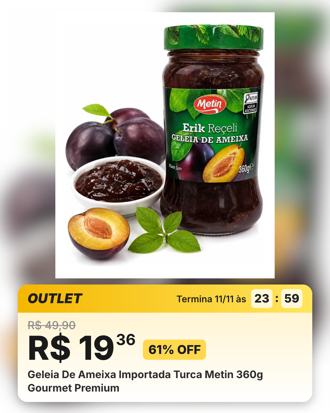 Geleia De Ameixa Importada Turca Metin 360g Gourmet Premium