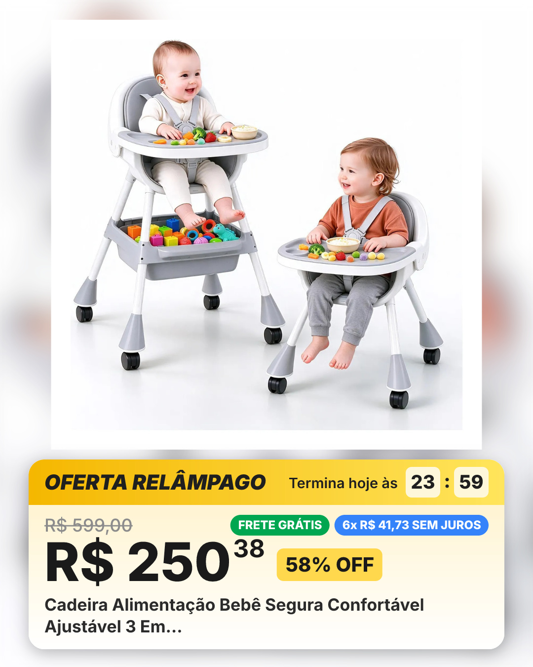 Cadeira Alimentação Bebê Segura Confortável Ajustável 3 Em…