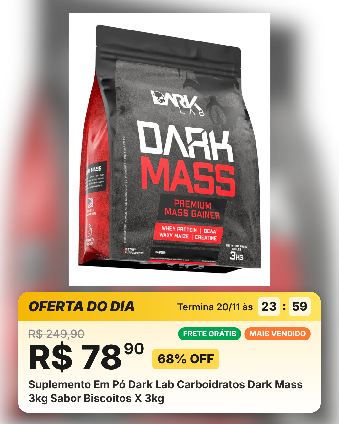 Suplemento Em Pó Dark Lab Carboidratos Dark Mass 3kg Sabor Biscoitos X 3kg