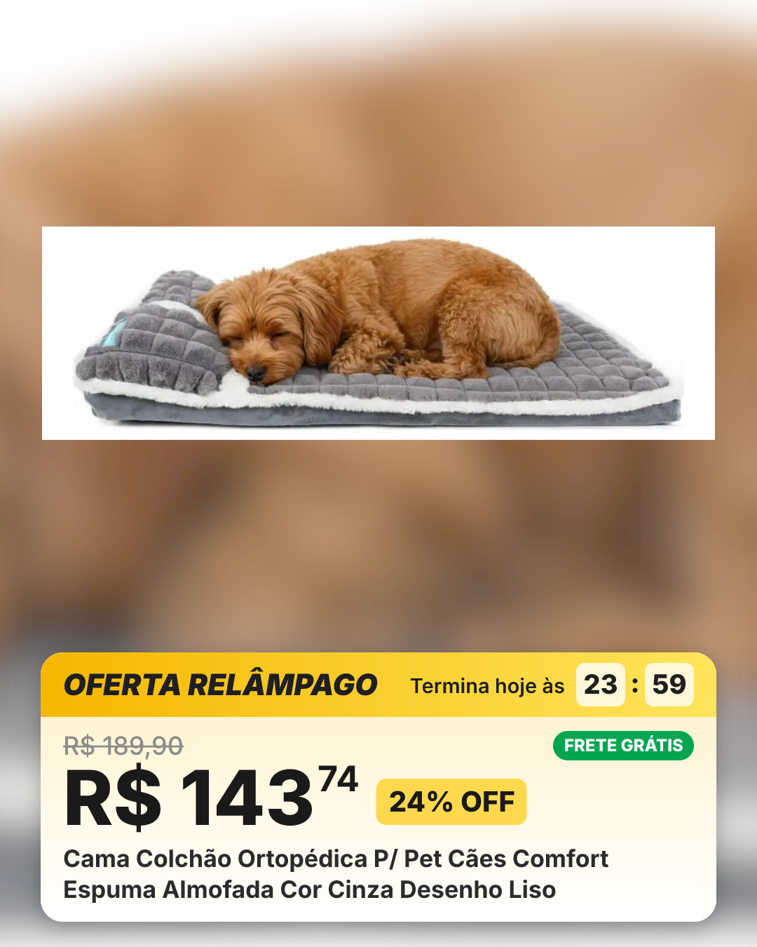 Cama Colchão Ortopédica P/ Pet Cães Comfort Espuma Almofada Cor Cinza Desenho Liso