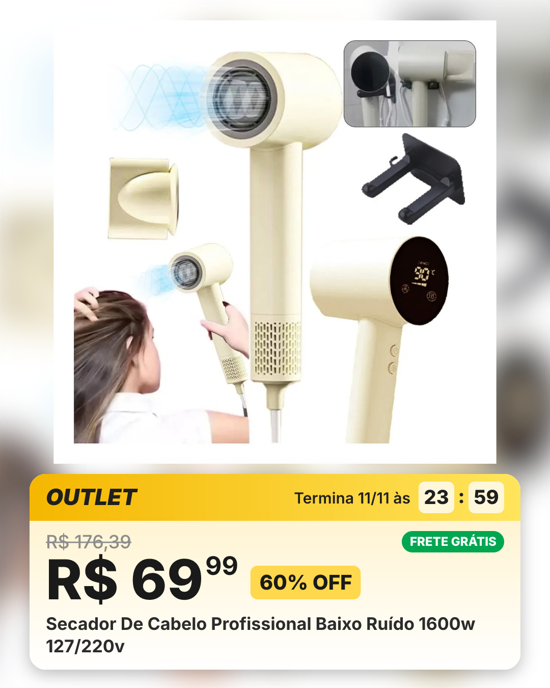 Secador De Cabelo Profissional Baixo Ruído 1600w 127/220v