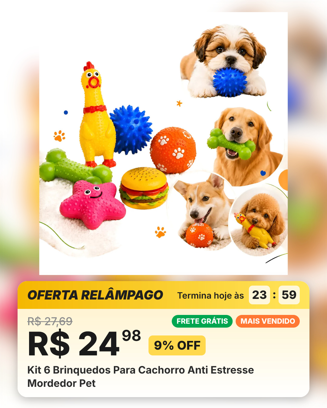 Kit 6 Brinquedos Para Cachorro Anti Estresse Mordedor Pet