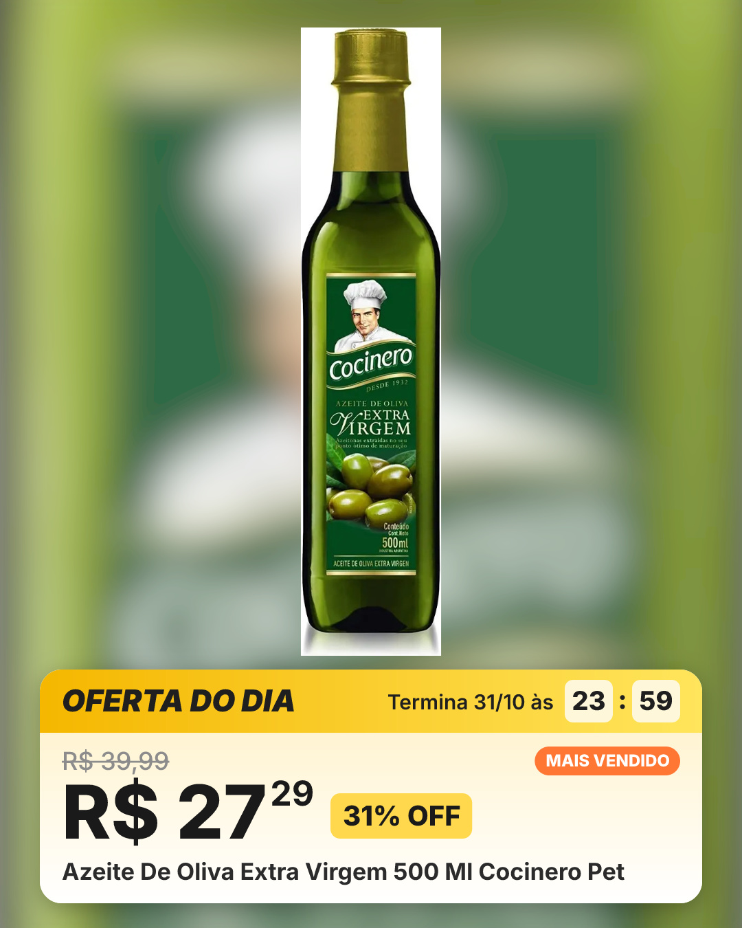 Azeite De Oliva Extra Virgem 500 Ml Cocinero Pet