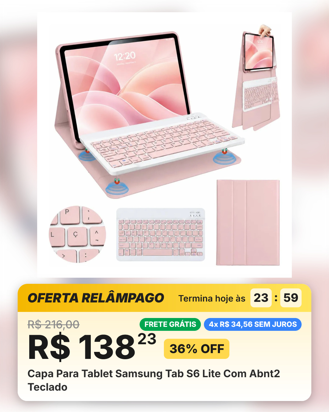 Capa Para Tablet Samsung Tab S6 Lite Com Abnt2 Teclado