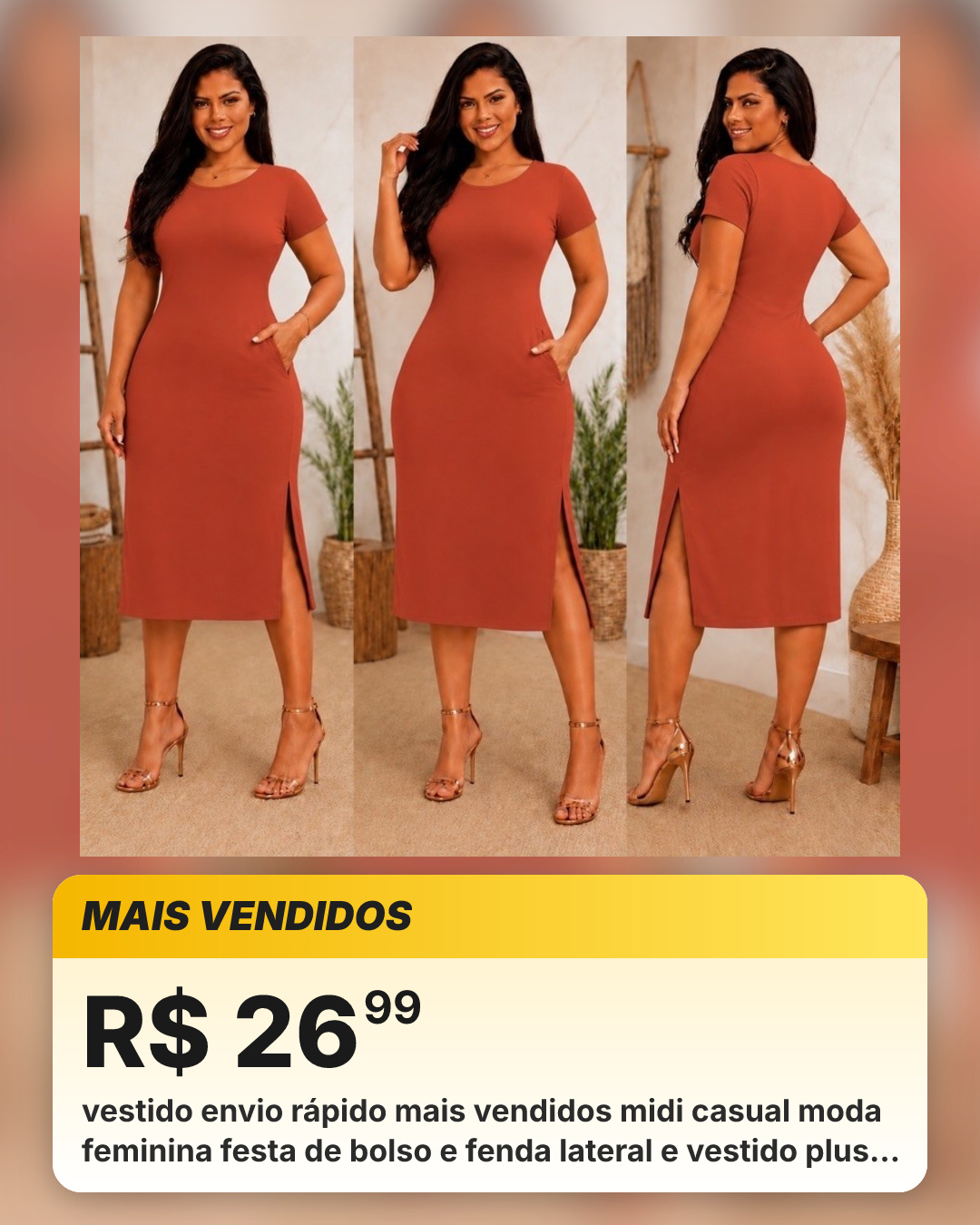 vestido envio rápido mais vendidos midi casual moda feminina festa de bolso e fenda lateral e vestido plus size canelado