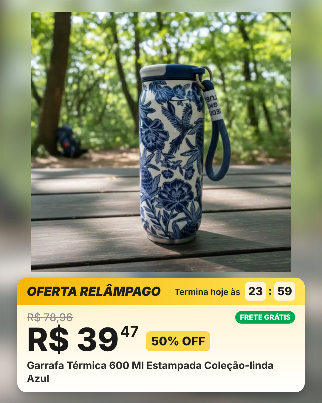 Garrafa Térmica 600 Ml Estampada Coleção-linda Azul