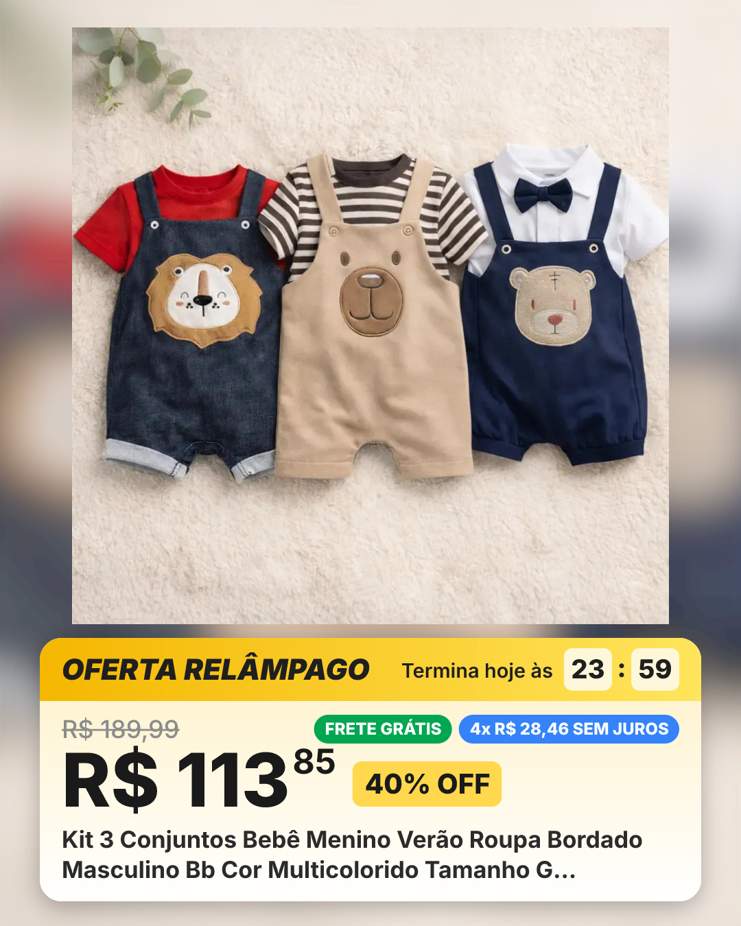 Kit 3 Conjuntos Bebê Menino Verão Roupa Bordado Masculino Bb Cor Multicolorido Tamanho G (8-11meses) Multicolor