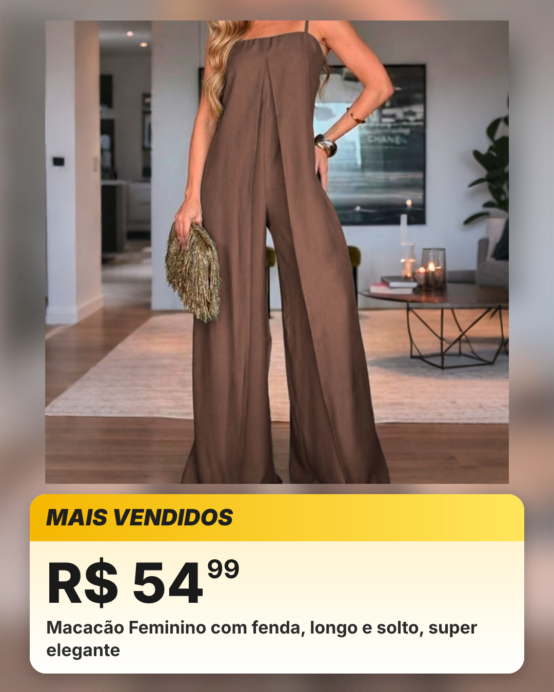 Macacão Feminino com fenda, longo e solto, super elegante