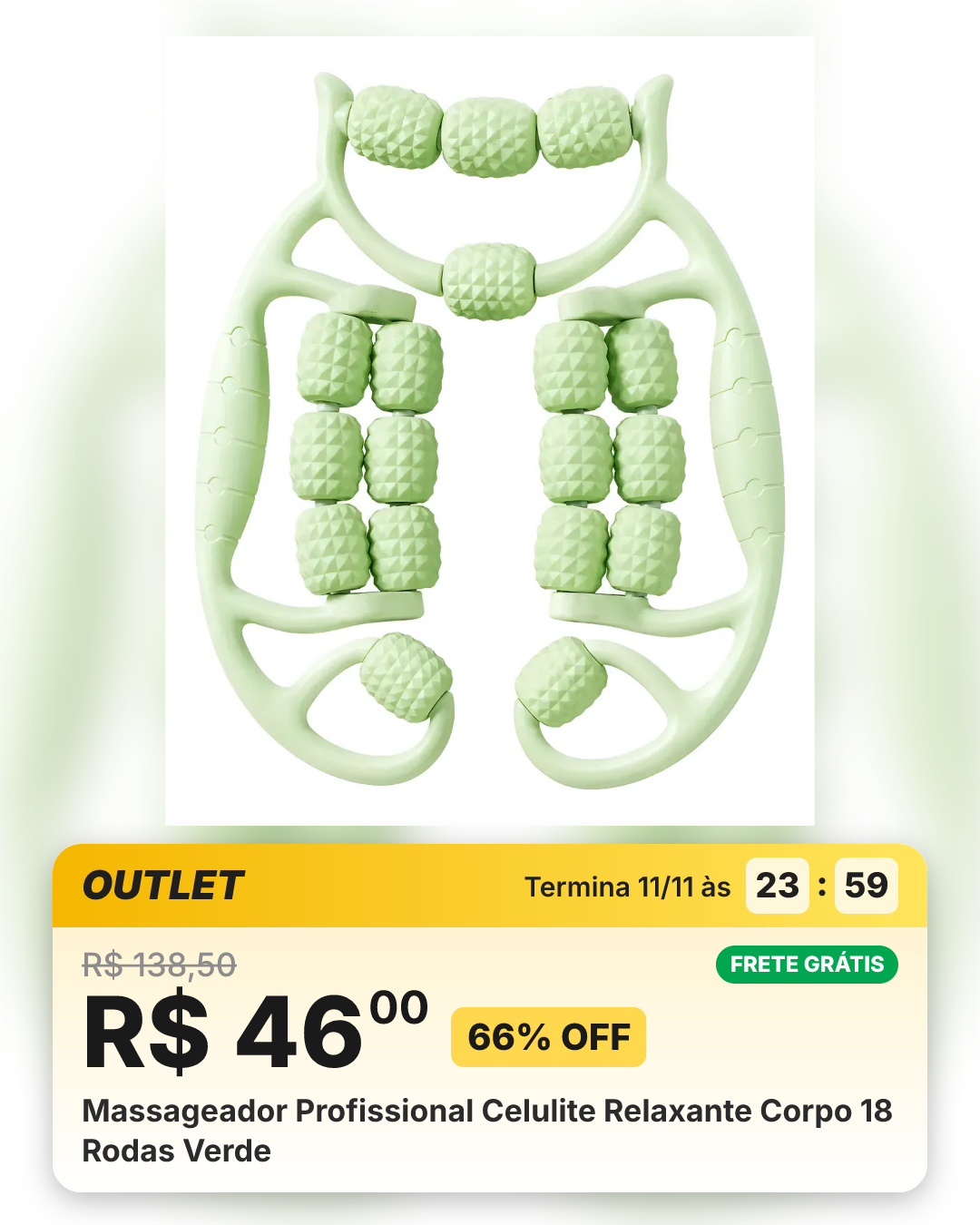 Massageador Profissional Celulite Relaxante Corpo 18 Rodas Verde