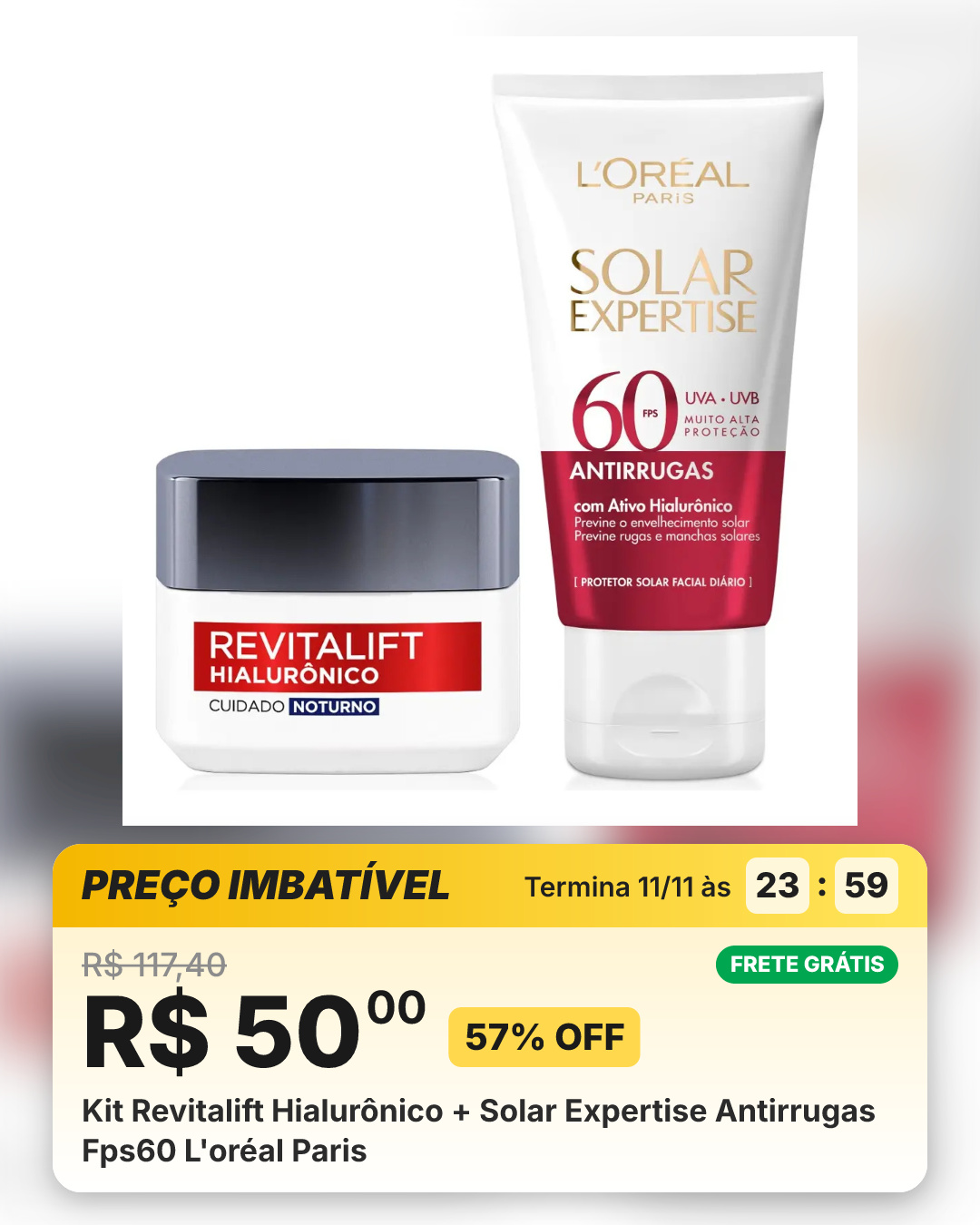 Kit Revitalift Hialurônico + Solar Expertise Antirrugas Fps60 L'oréal Paris