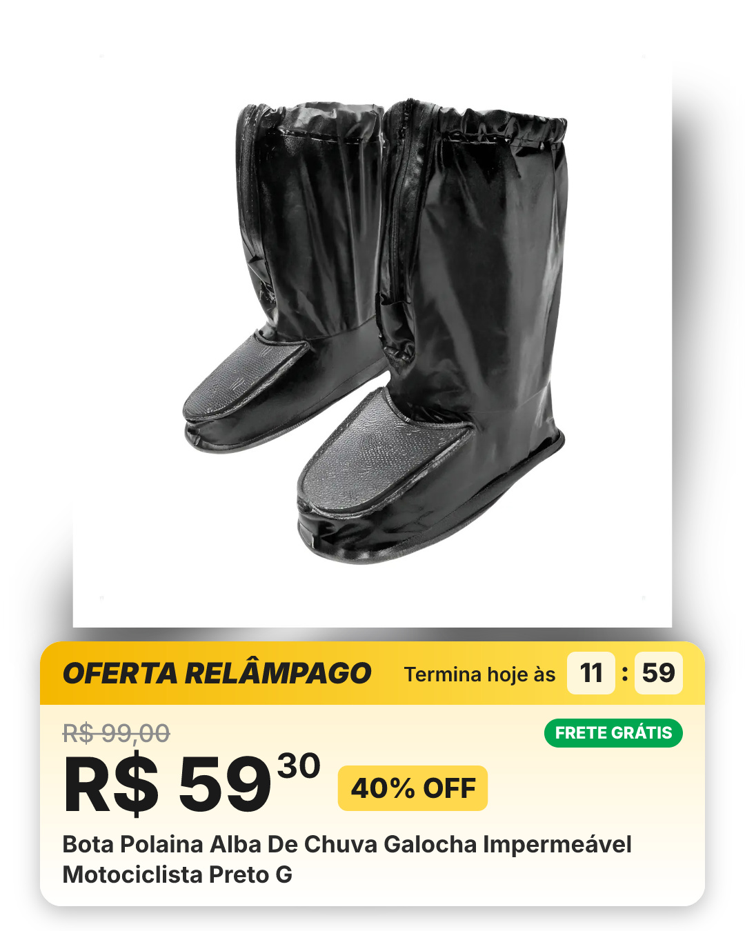 Bota Polaina Alba De Chuva Galocha Impermeável Motociclista Preto G