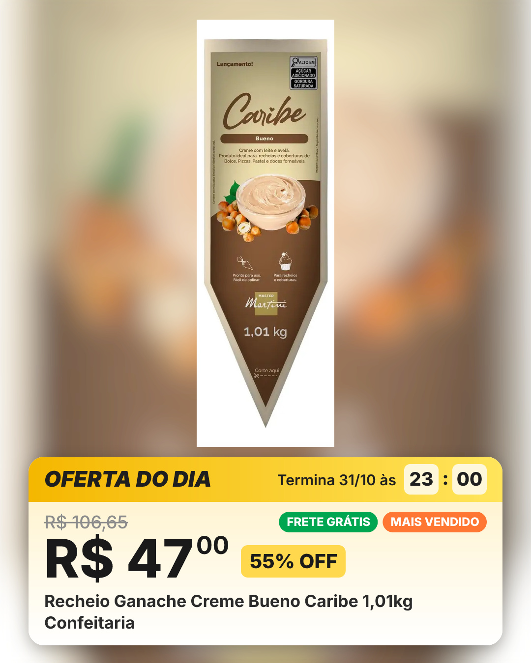 Recheio Ganache Creme Bueno Caribe 1,01kg Confeitaria