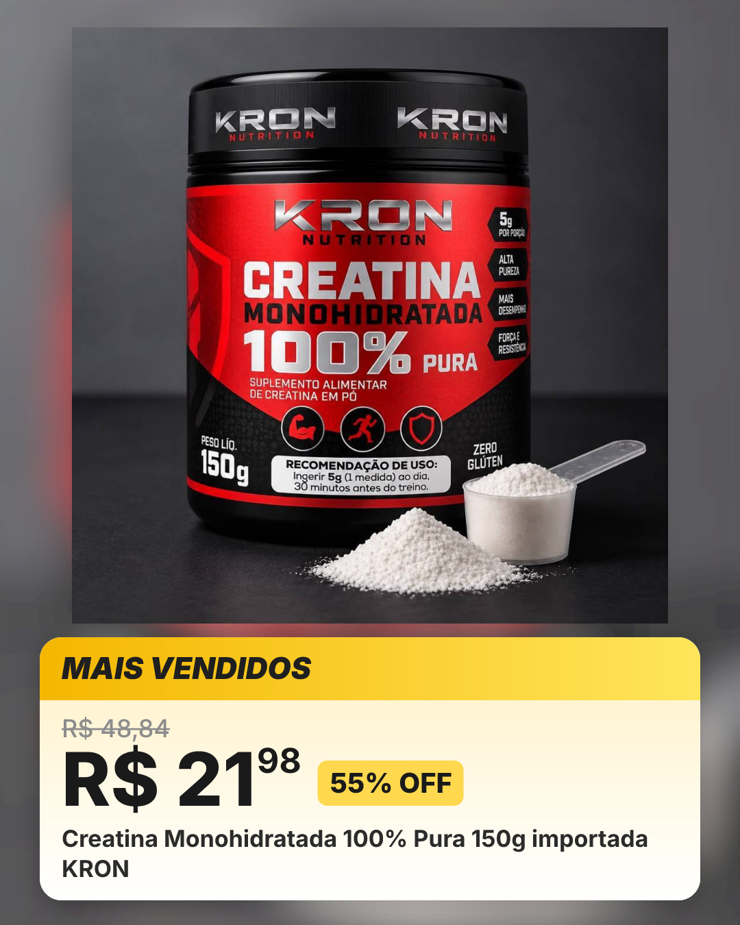 Creatina Monohidratada 100% Pura 150g importada KRON