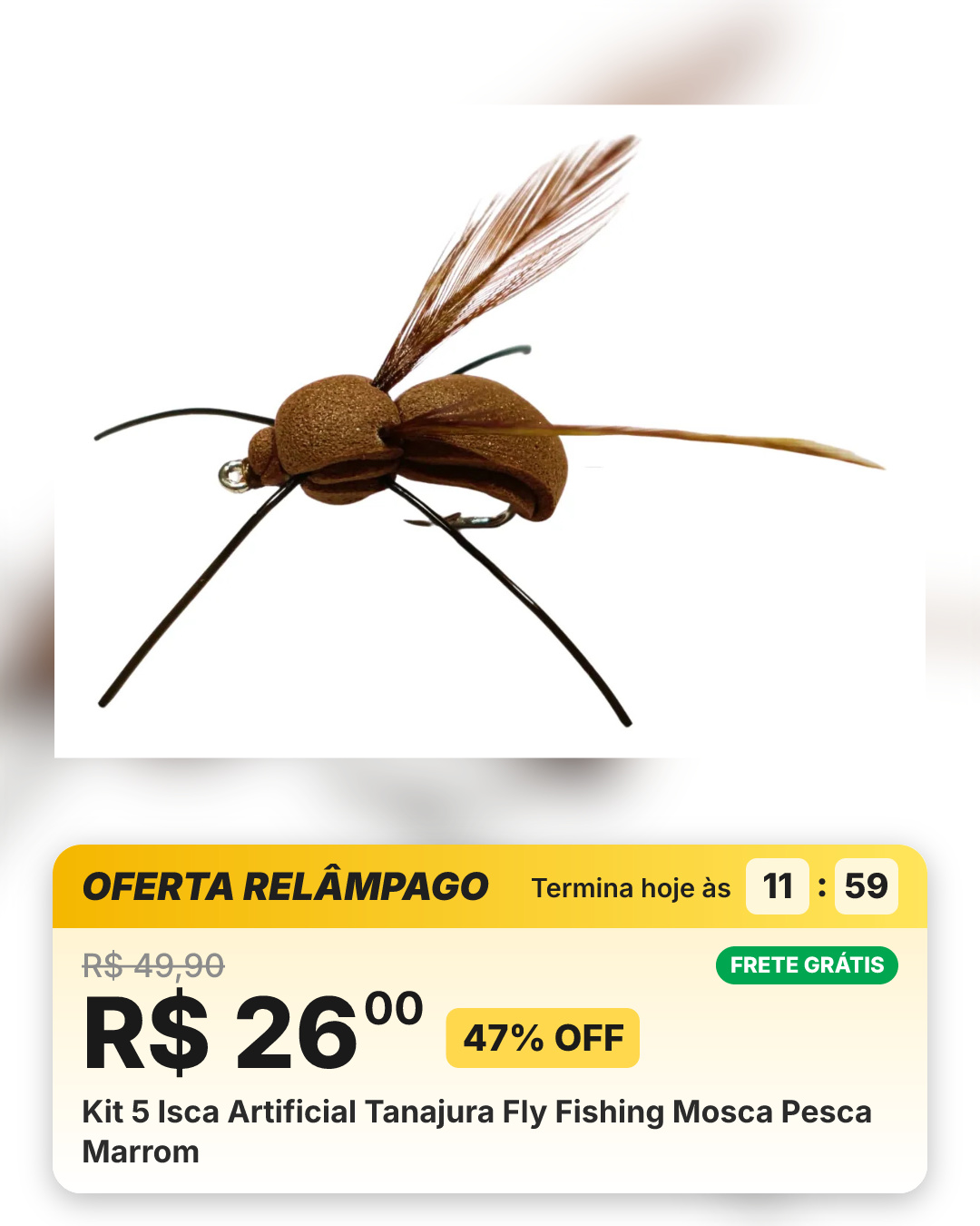 Kit 5 Isca Artificial Tanajura Fly Fishing Mosca Pesca Marrom