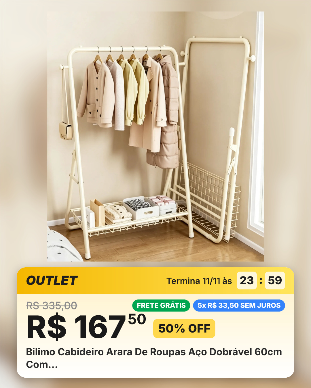 Bilimo Cabideiro Arara De Roupas Aço Dobrável 60cm Com…