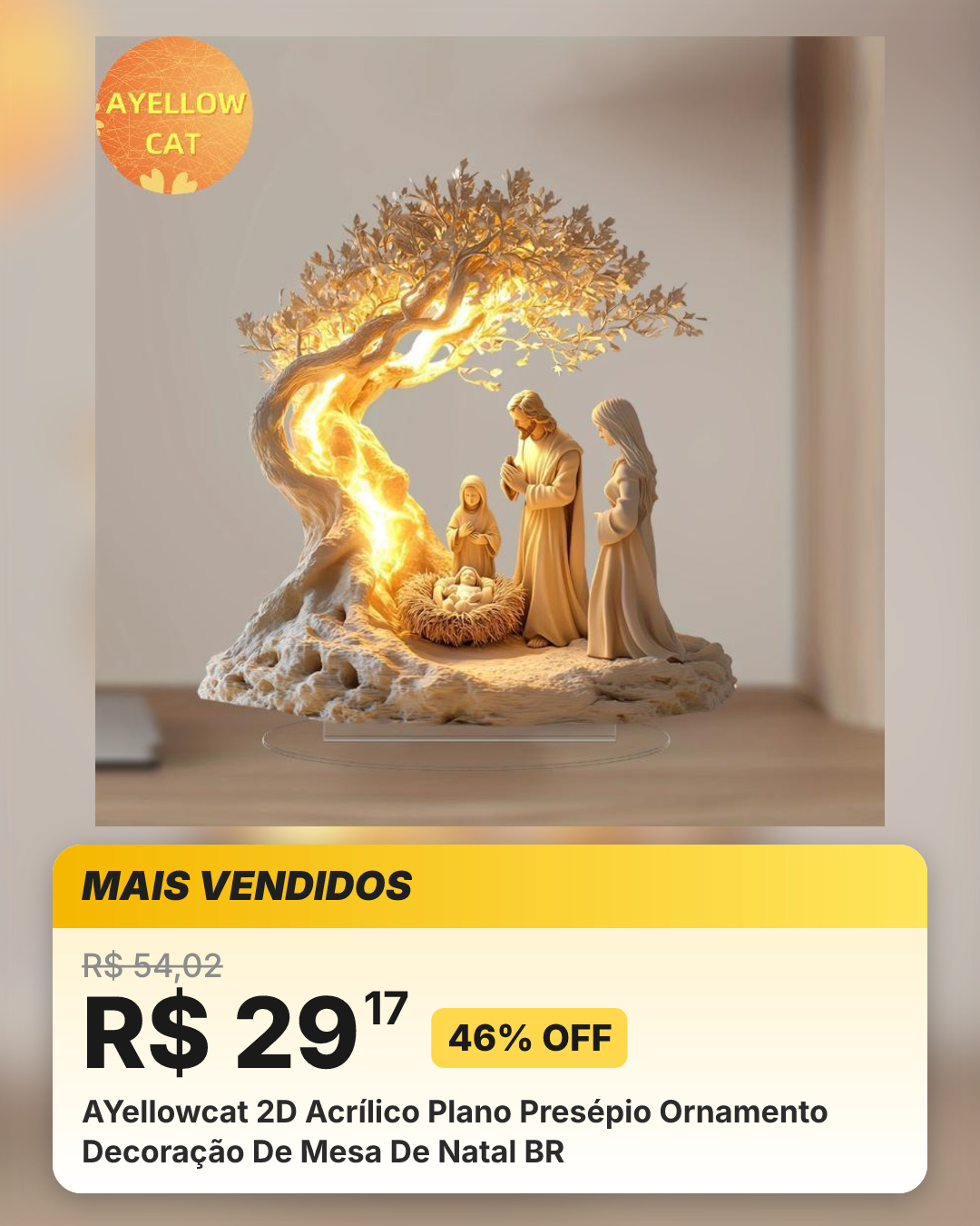 AYellowcat 2D Acrílico Plano Presépio Ornamento Decoração De Mesa De Natal BR