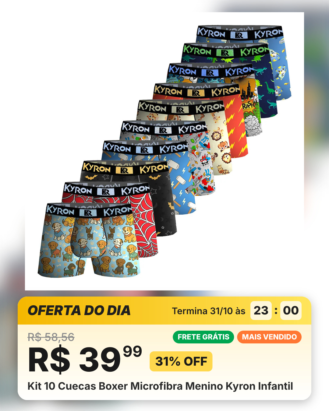 Kit 10 Cuecas Boxer Microfibra Menino Kyron Infantil