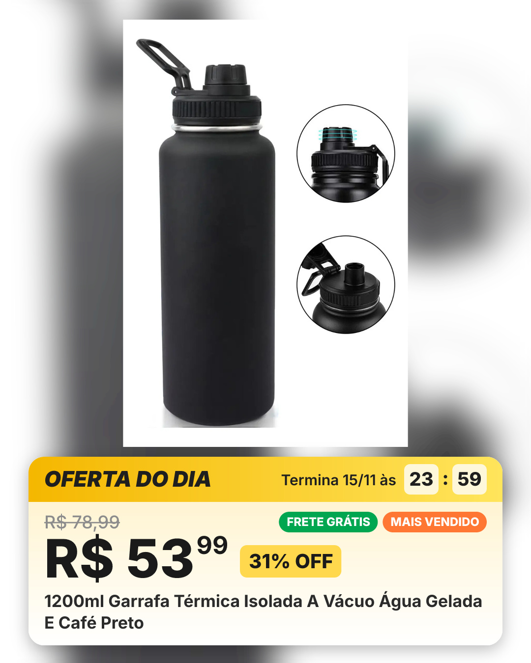 1200ml Garrafa Térmica Isolada A Vácuo Água Gelada E Café Preto