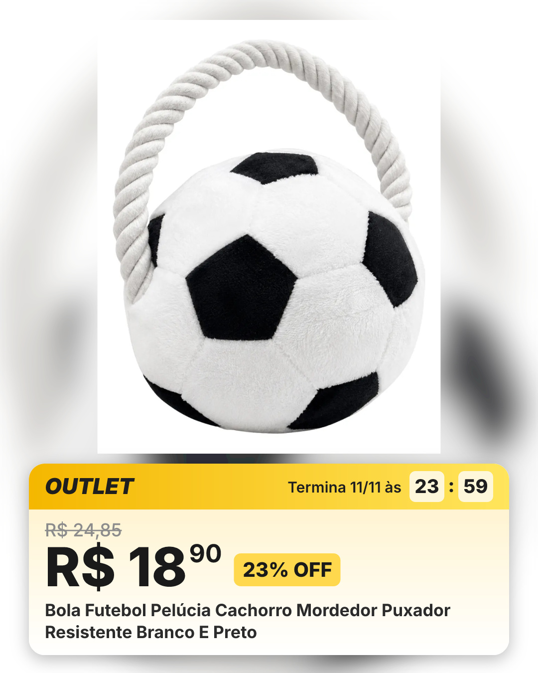 Bola Futebol Pelúcia Cachorro Mordedor Puxador Resistente Branco E Preto