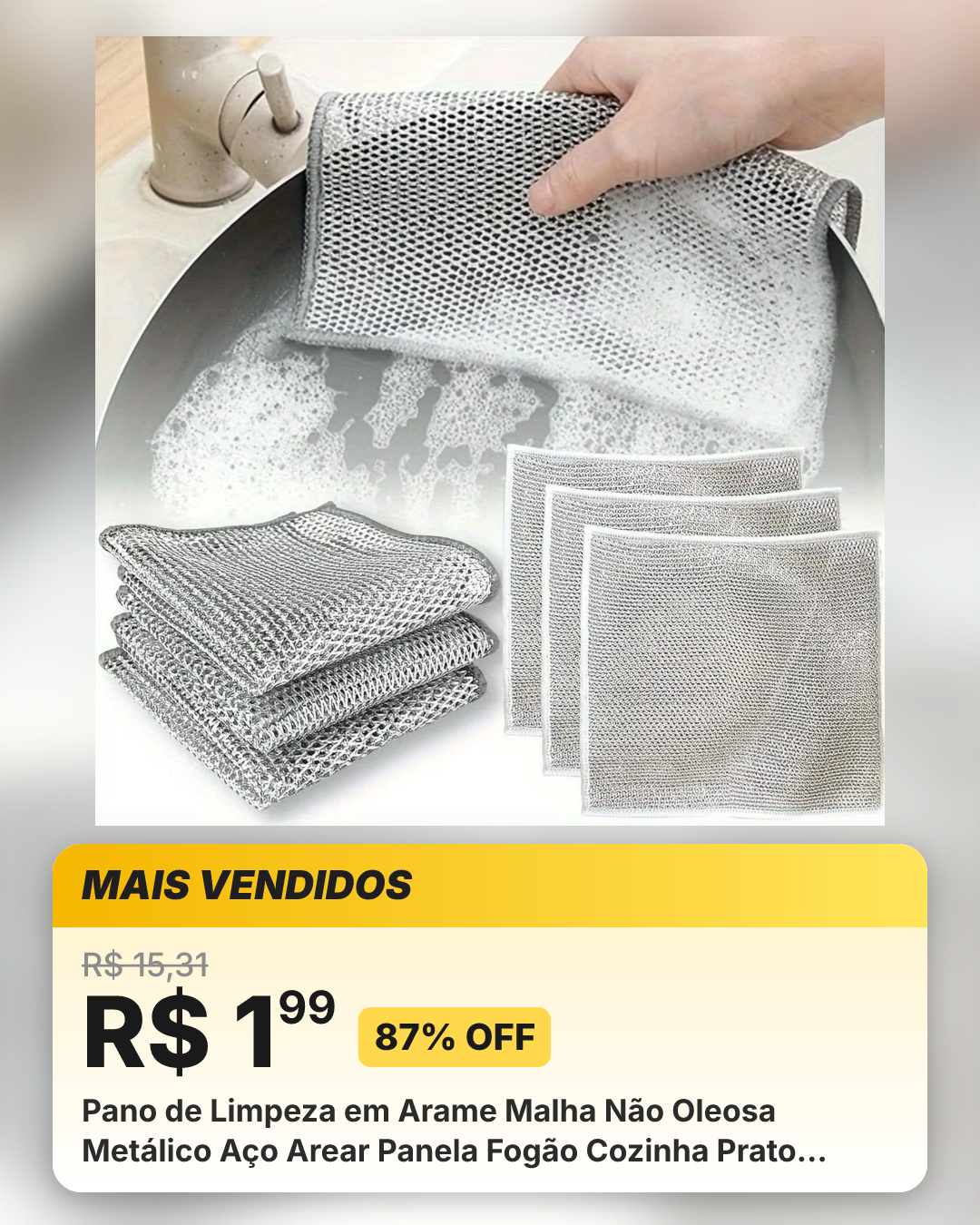 Pano de Limpeza em Arame Malha Não Oleosa Metálico Aço Arear Panela Fogão Cozinha Prato Toalha Panos Louça Tira Gordura