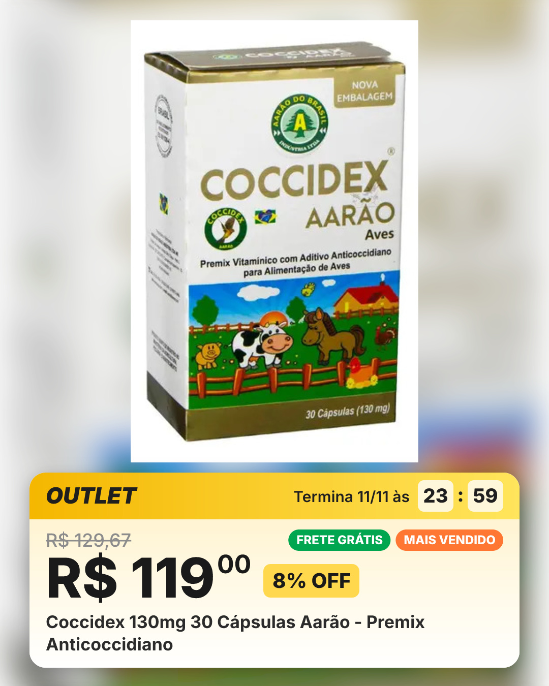 Coccidex 130mg 30 Cápsulas Aarão - Premix Anticoccidiano