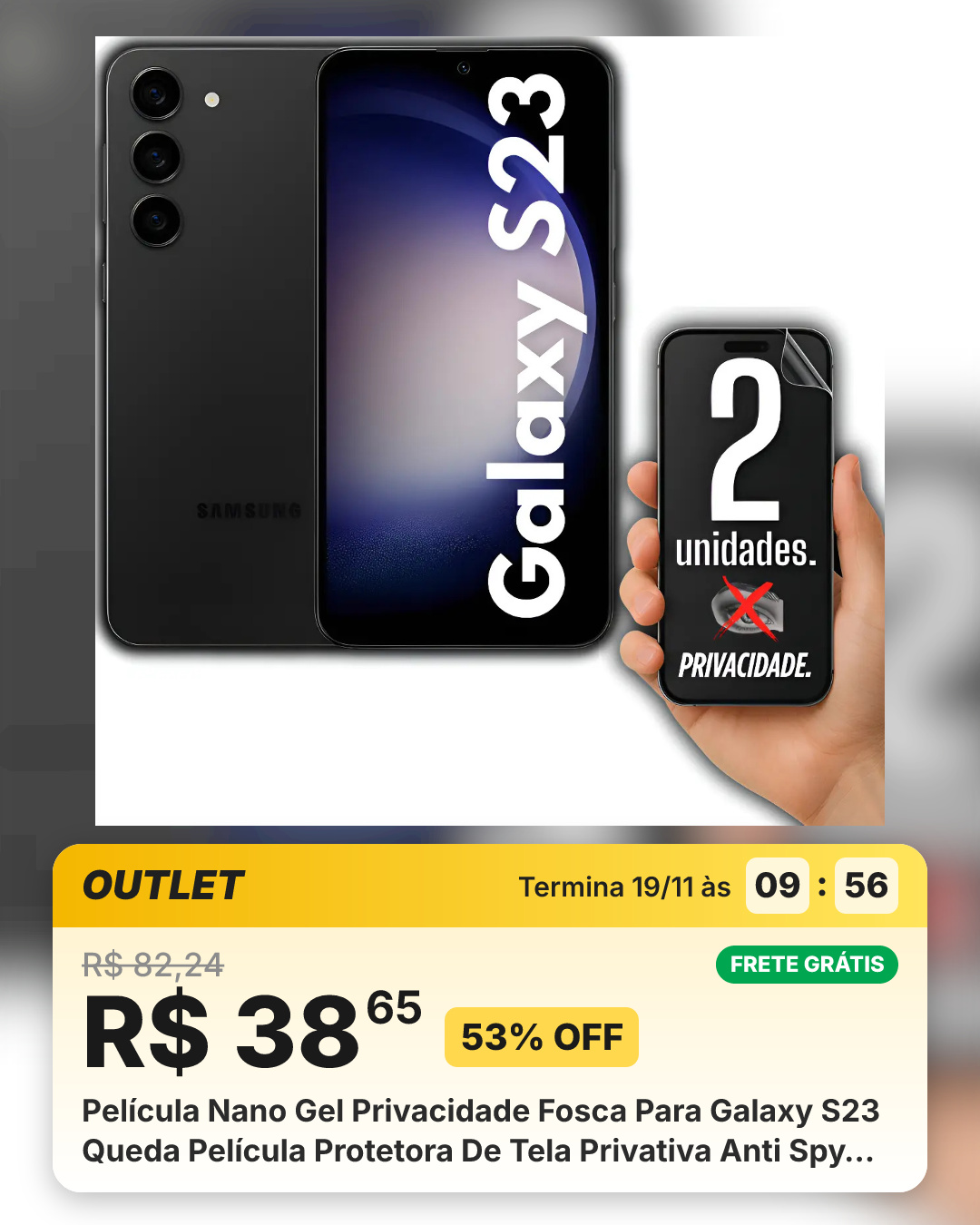 Película Nano Gel Privacidade Fosca Para Galaxy S23 Queda Película Protetora De Tela Privativa Anti Spy Anti Impacto Não Quebra 2un.